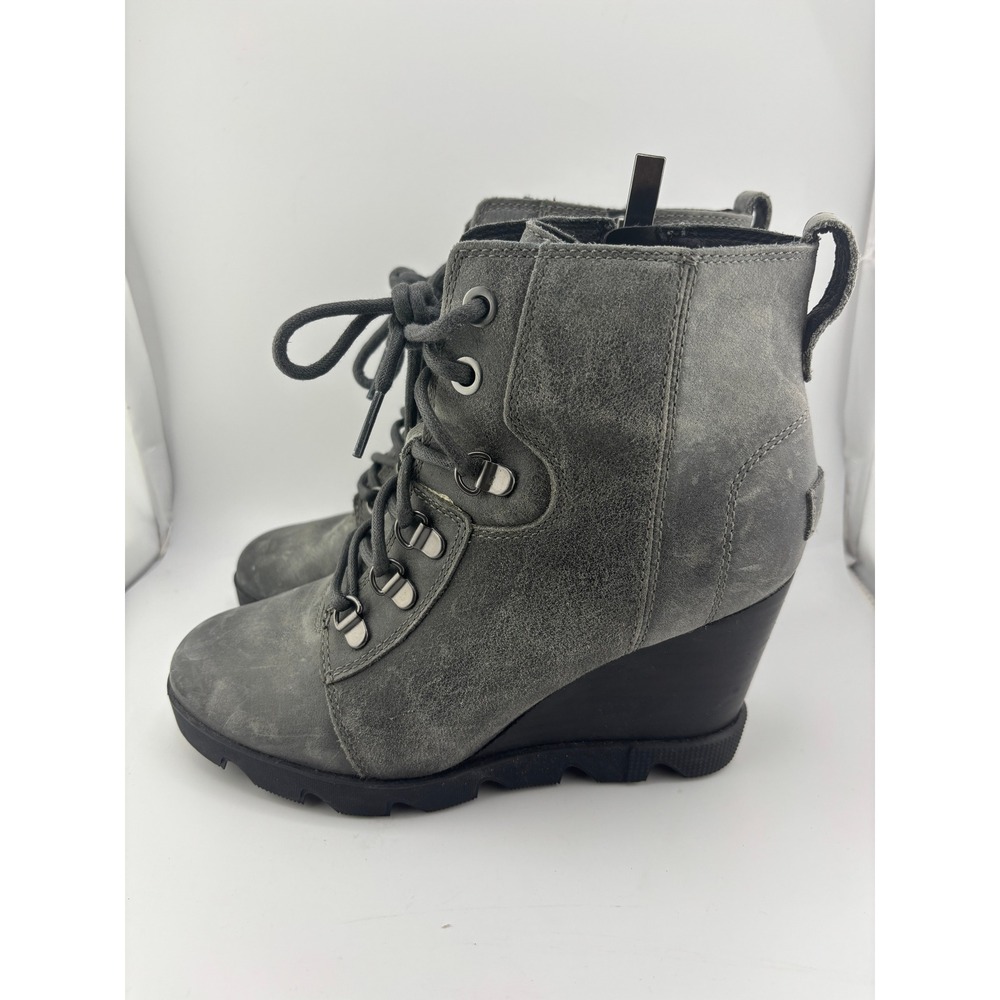 Sorel Joan of Arctic II Wedge Boots Grey Suede Lace Up NL3790-052 Womens 6.5